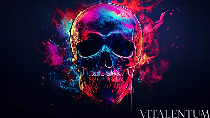 Neon skull ignites in explosive cyberpunk color storm