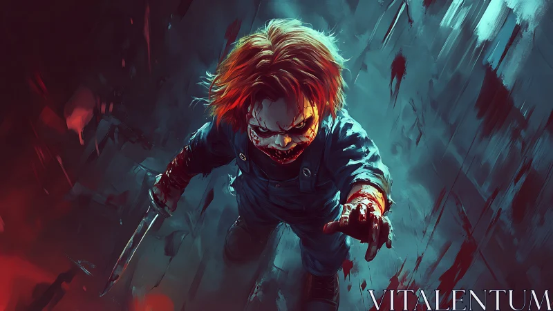 Tiny terror lunges upward through a storm of painted blood