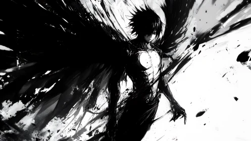 Ink-born dark angel tears open the canvas of light