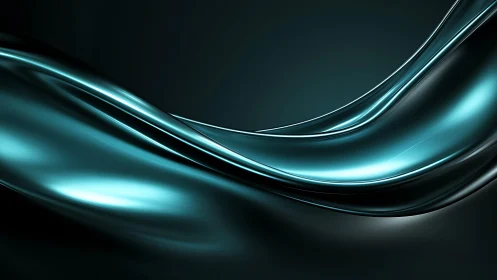 Shiny Metallic Blue Wave Abstract Art with Smooth Flowing Lines.