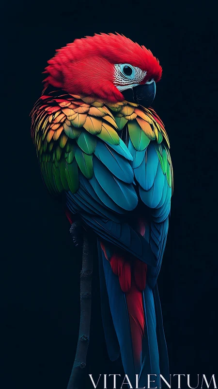 Scarlet parrot folds midnight into its neon plumage