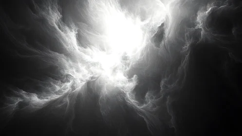 Fractal luminance vortex with radial negative space structure.