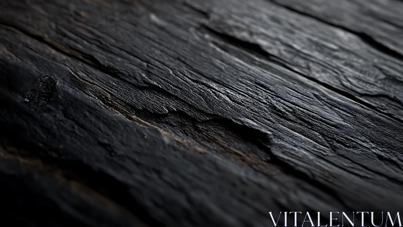 Charred wood close-up with quiet ripples of light and shadow.