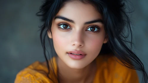 Young woman portrait shows close frontal view and soft focus