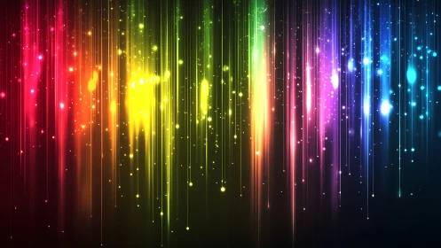 Spectral light trails cascade as vertical neon particle streams