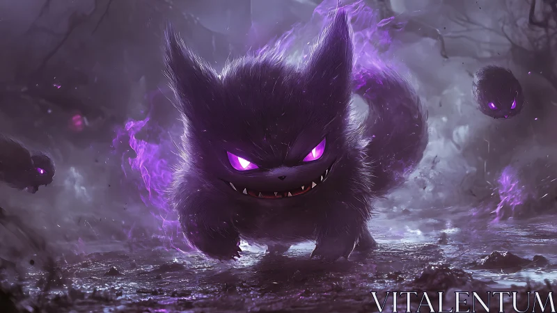 Playful ghostly creature glowing with bold purple energy.