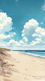 Cloud towers drift lazily above a whispering summer shore