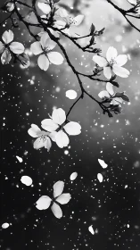 Blossoms on Branch in Monochrome with Particle Effects