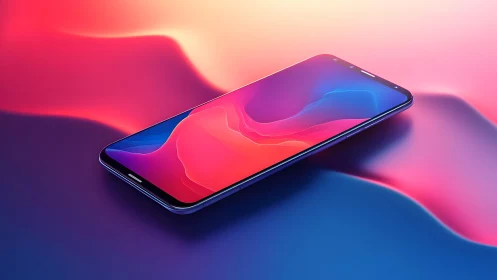 Sleek modern smartphone on colorful abstract gradient background.