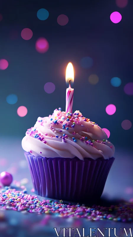 Illuminated Birthday Cupcake with Bokeh Lights.