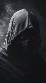 Hooded wraith portrait uses chiaroscuro to frame red eyes