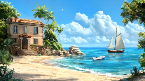 Tuscan Coastal Villa with Sailboats: Mediterranean Seaside Architecture