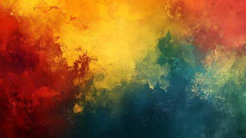 Vivid Abstract Painting with Red, Yellow, and Blue Brush Strokes.