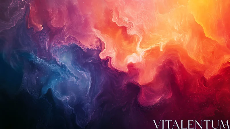 Vibrant digital nebula clouds blend warm and cool color fields