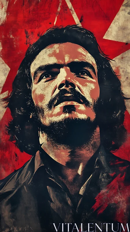 Defiant portrait against distressed red revolutionary field.