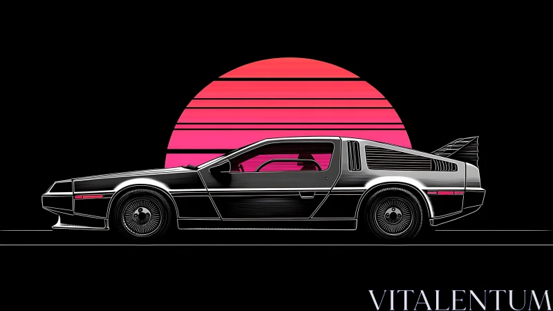 Retro sports car silhouette against neon sunset horizon.