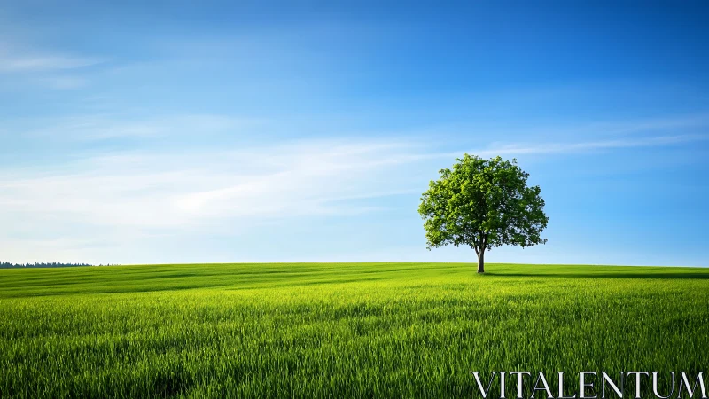 Solitary green tree dreaming across an endless summer field.