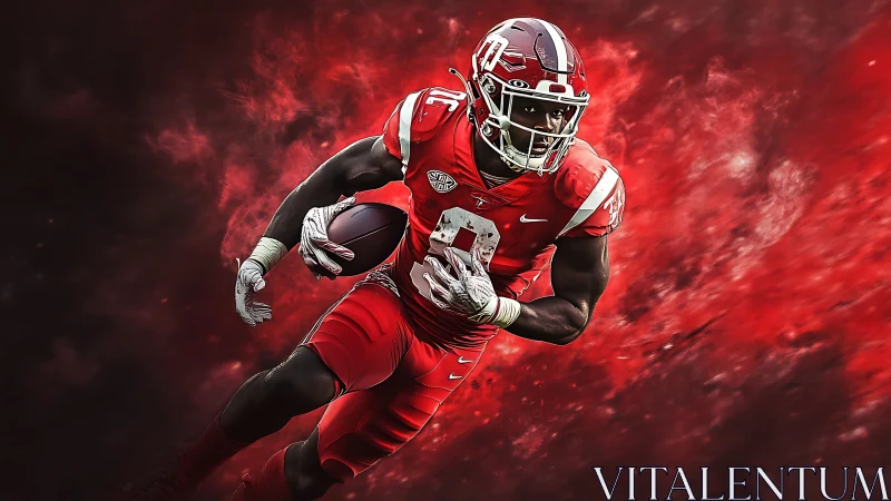 Digital painting football runner in red dynamic motion blur.