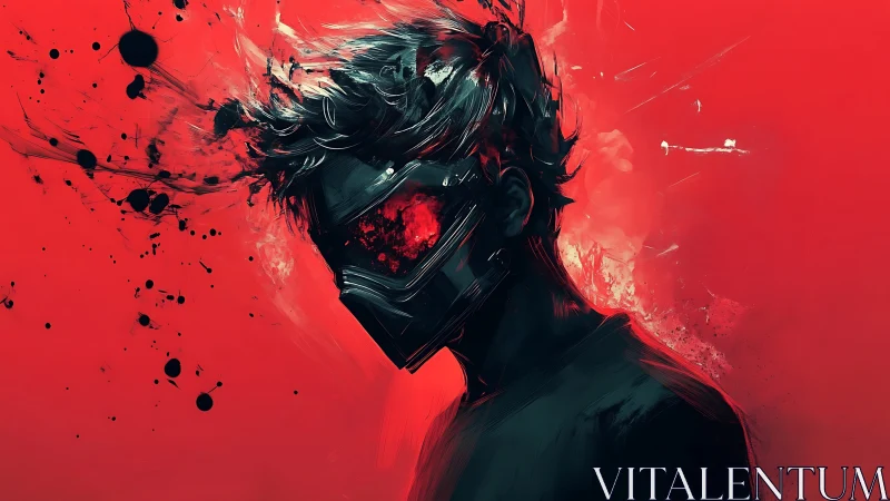 Ink-splintered cyber renegade burns through crimson silence.