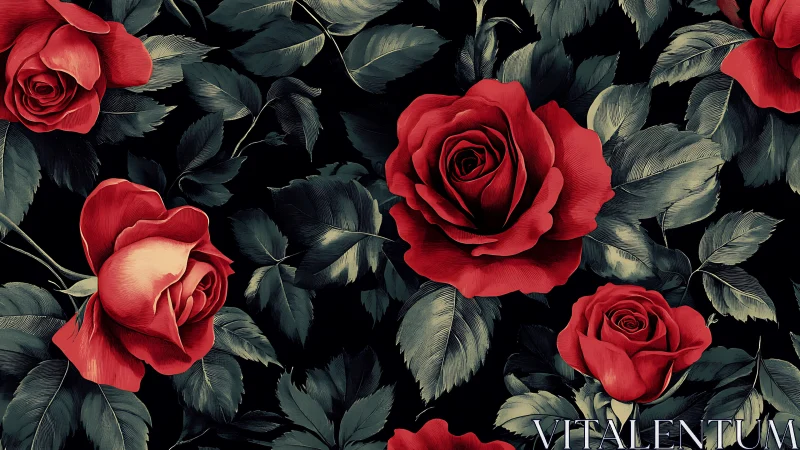 Crimson Roses Bloom Against Shadows in Lush Garden Drama