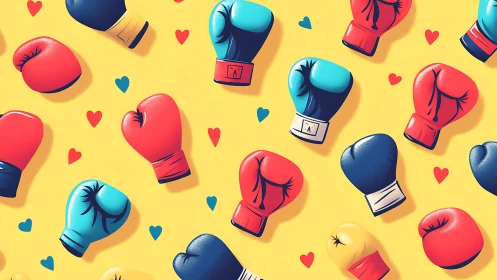 Chromatic Boxing Glove Pattern: Dimensional Illustration on Vibrant Background.