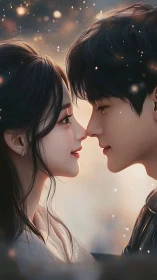 Two Lovers Share an Intimate Moment Under Magical Golden Lights