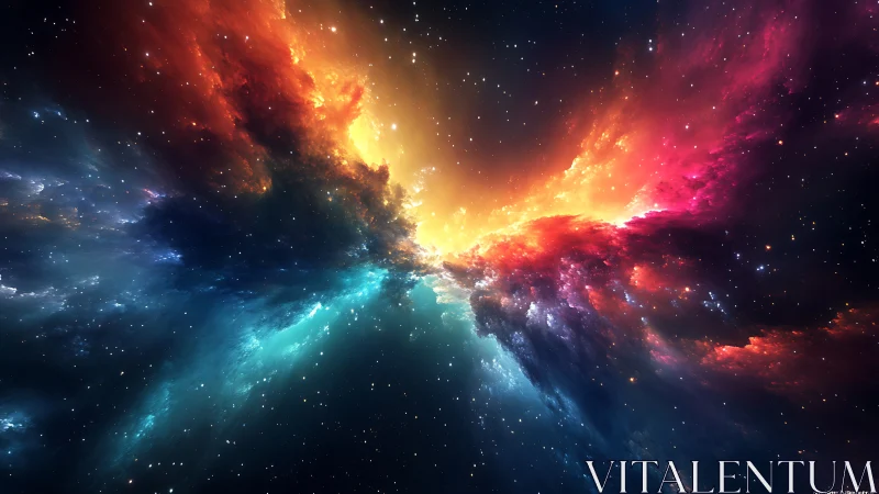 Radiant cosmic nebula unfolding in luminous rainbow light.