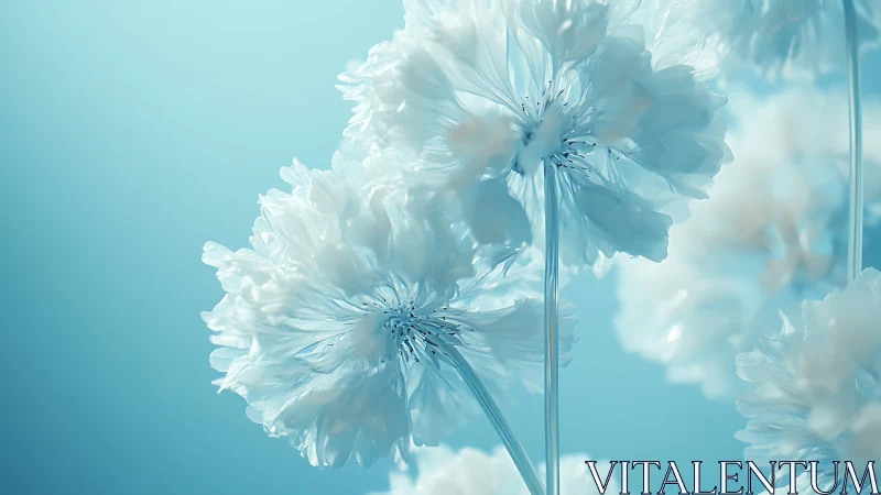 Translucent Delphinium Blooms Backlit Against Cyan Sky With Volumetric Light