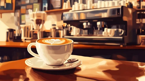 Latte art in barista workstation with defocused espresso rig.