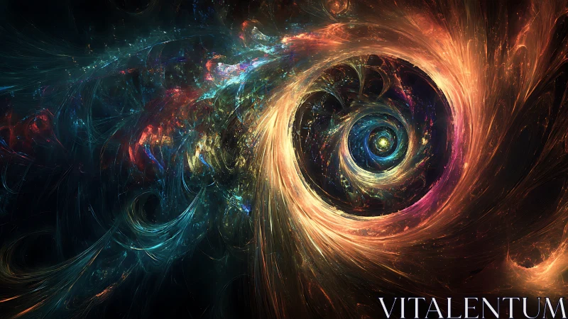 Celestial vortex swirling through luminous cosmic filaments.
