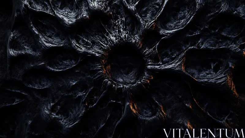 Dark radial textured surface forms central crater-like void