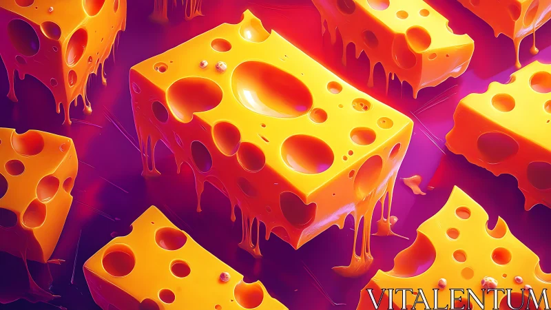 Melted cartoon cheese blocks on vivid magenta surface.