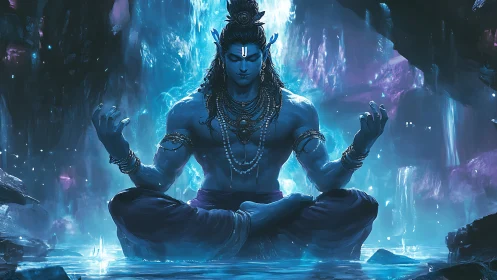 Cave-born blue yogi humming with glacial cosmic calm.