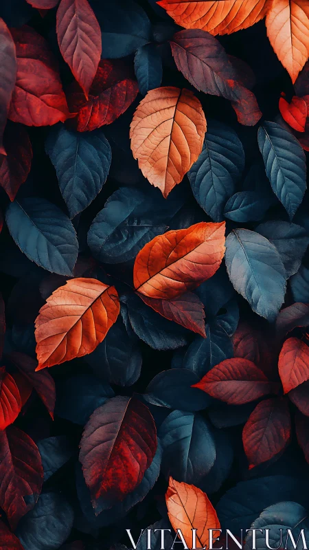Rust-red leaves whisper over midnight-blue forest shadows