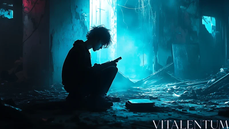 Lost reader bends light into stories amid electric ruins