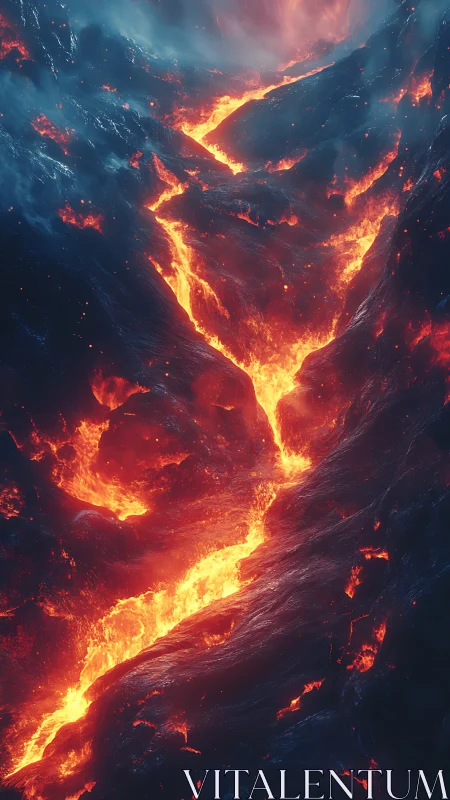 Incandescent Lava Channels Through Volcanic Terrain with Radiative Heat Gradients