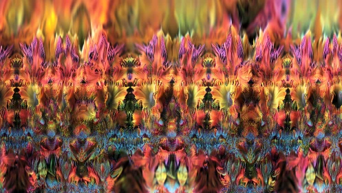 Fractal floral field with layered fiery abstract textures.