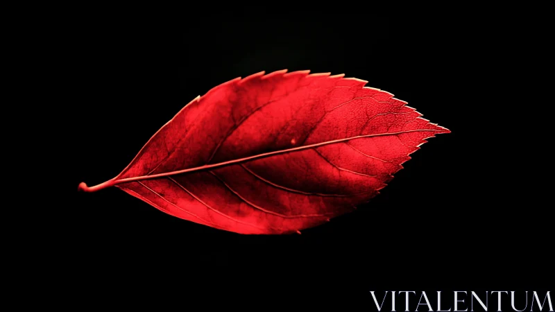 Single red leaf on black background, crisp macro study.