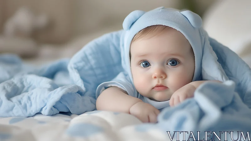 Newborn Baby in Blue Bunny Bonnet Portrait