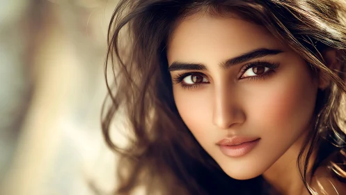 Soft gaze and sunlit hair in an intimate close-up portrait.