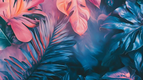 Neon tropical foliage pulses with electric cyan magenta glow.