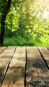 Weathered Wood Deck with Forest Canopy Backdrop