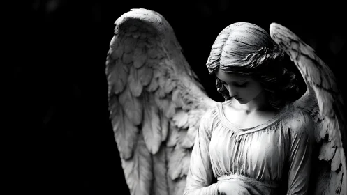 Quiet stone angel in soft light offering gentle comfort.