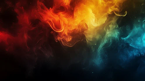 Elemental color nebula flows across a dark cosmic void.