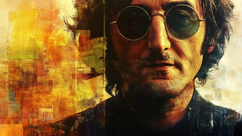 Portrait of man with sunglasses in textured warm hues.