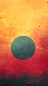 Solar eclipse orb against textured vermilion gradient field.