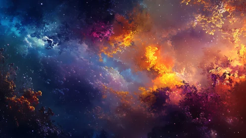 Multicolored interstellar nebula with dense star field view.