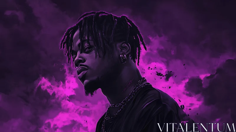 Violet nebula portrait with high-contrast digital chiaroscuro.