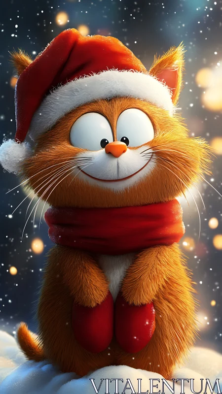 Cartoon Christmas cat in Santa hat rendered in 3D lighting