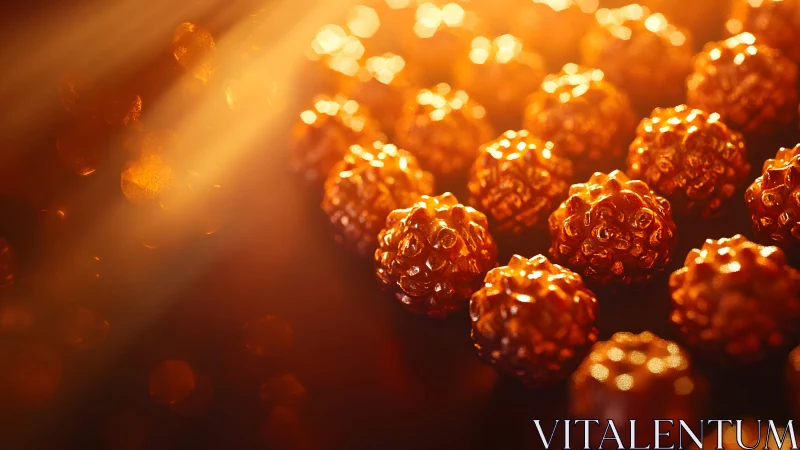 Backlit metallic spheres exhibit high specular reflections in bokeh field